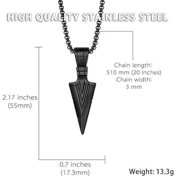 Stainless Steel Spearpoint Arrowhead Pendant Necklace - Picture 5 of 8